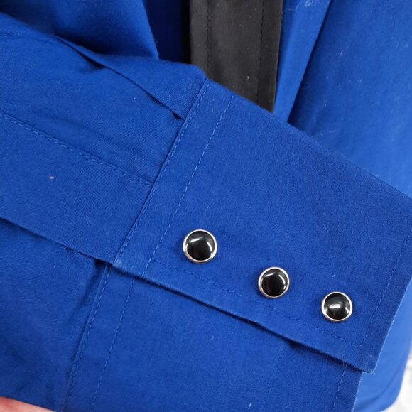 Ely Cattleman Rodeo Western Blue Shirt Men's Size M Roping Cowboy Black Snap - Picture 4 of 7